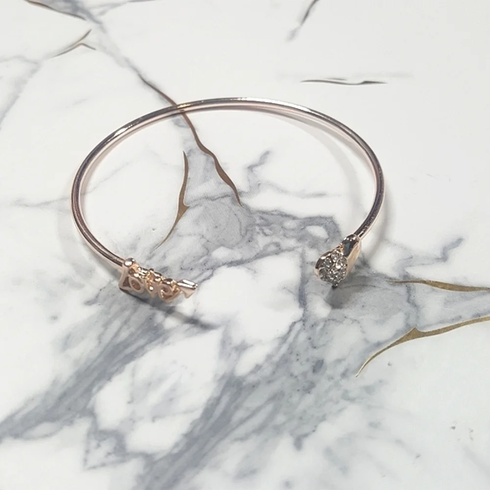 Gold Tone Love and Crystal Heart Cuff Bracelet - Picture 1 of 5